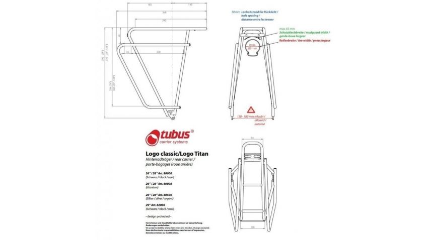 Tubus Porte-bagages arrière Logo 26/28, noir