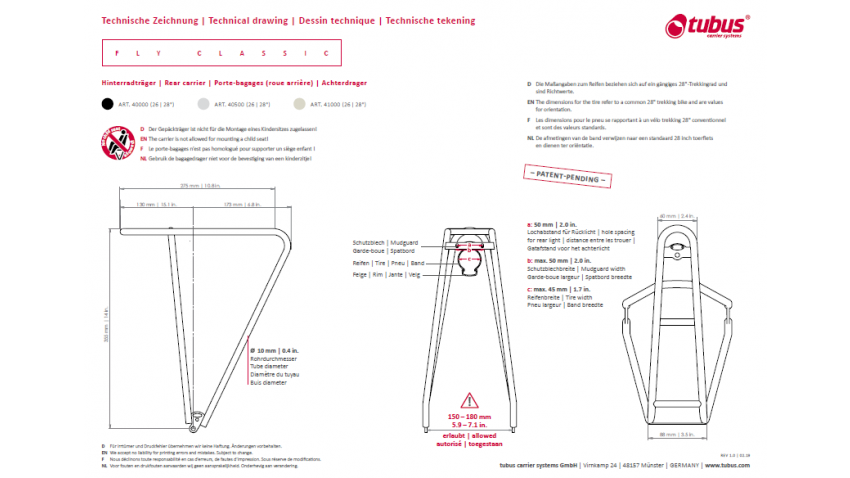 Tubus Porte-bagages arrière Fly noir