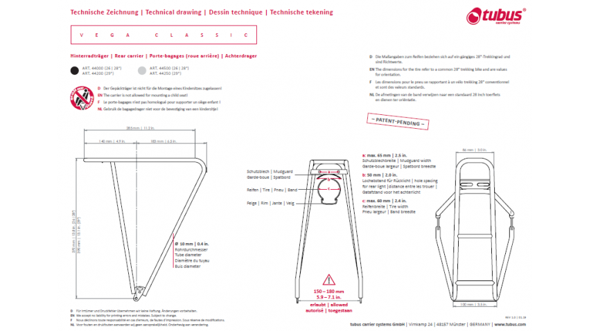Tubus Porte-bagages arrière Vega noir