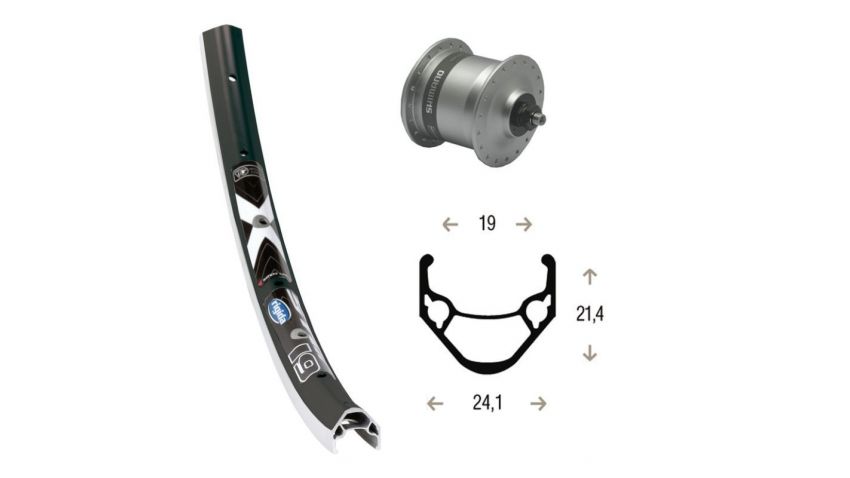 ROUE AVANT DYNAMO 28 RIGIDA XSTAR19 36TROUS AVEC MOYEU SHIMANO DH3N31