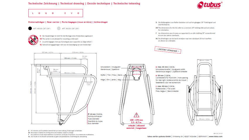 Tubus Porte-bagages arrière Logo Evo noir