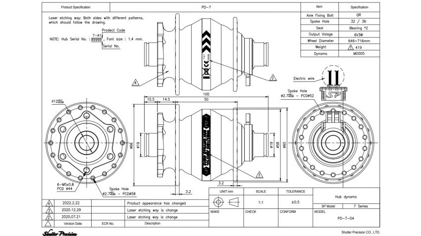 Moyeu PD7, noir, 28 trous, disque 6 trous, axe 12mm x 100