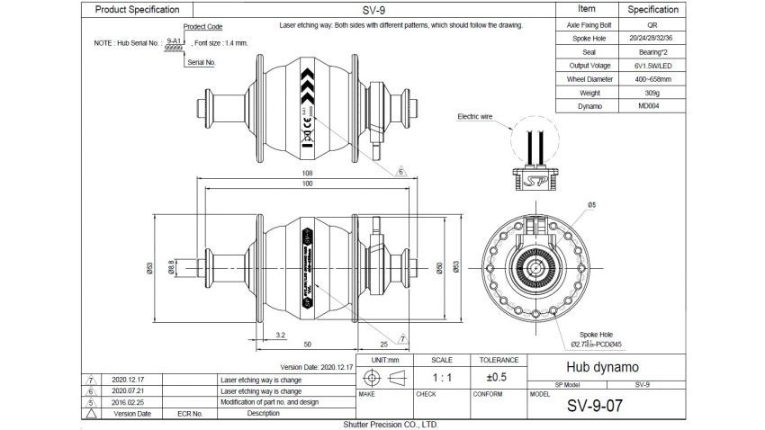 Moyeu SV9, noir, 32 trous, V-Brake