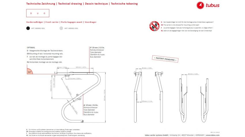 Tubus Porte-bagages avant Duo noir